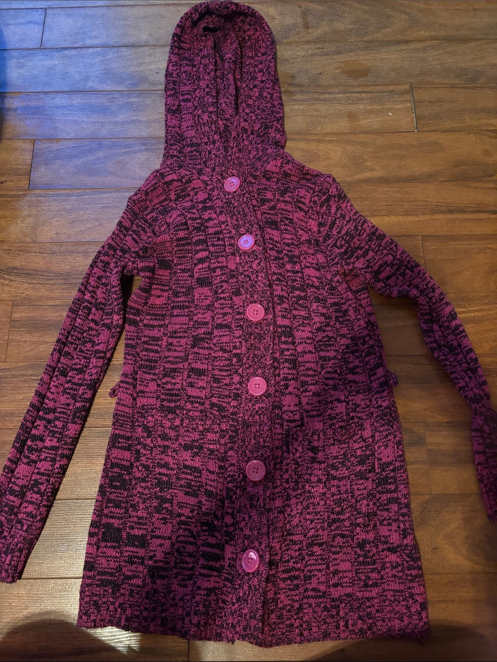 Derek Heart Pink and Black Hooded Knit Coat